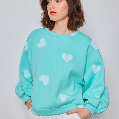 Cuello redondo con estampado de corazones