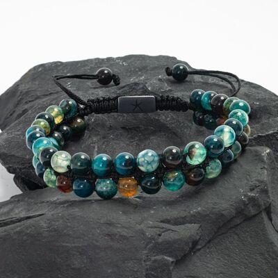 Pulsera de cuentas de cuerda verde de piedra de tierra y ágata helicoidal