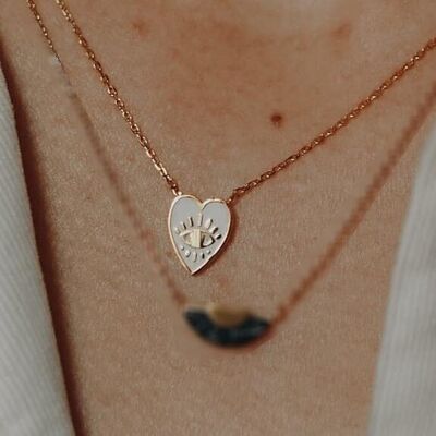 Enamel heart necklace and tender look brass gilded with fine gold