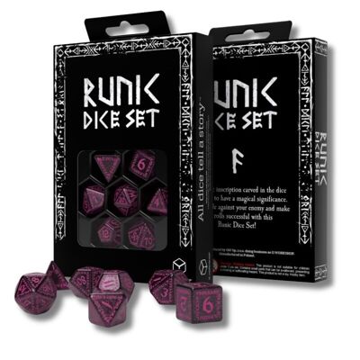 Juego de dados rúnicos negros brillantes con magenta Q-WORKSHOP