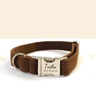 Collare per cani in velluto a coste color cioccolato personalizzato