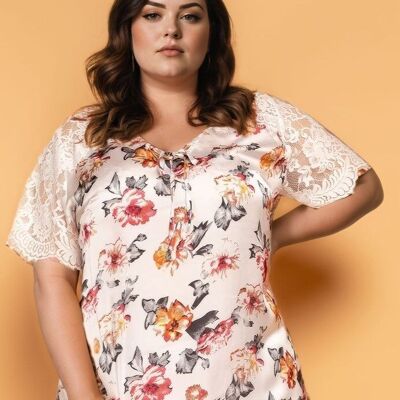 Top estampado blanco de talla grande (C6209)