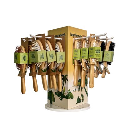 Présentoir rotatif pour brosses à cheveux en bambou (40 x 45 cm)