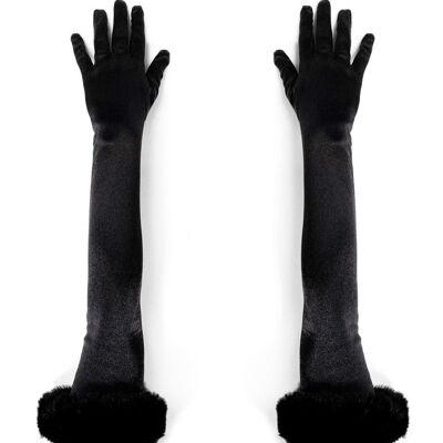 Guantes largos con ribete de pelo en negro