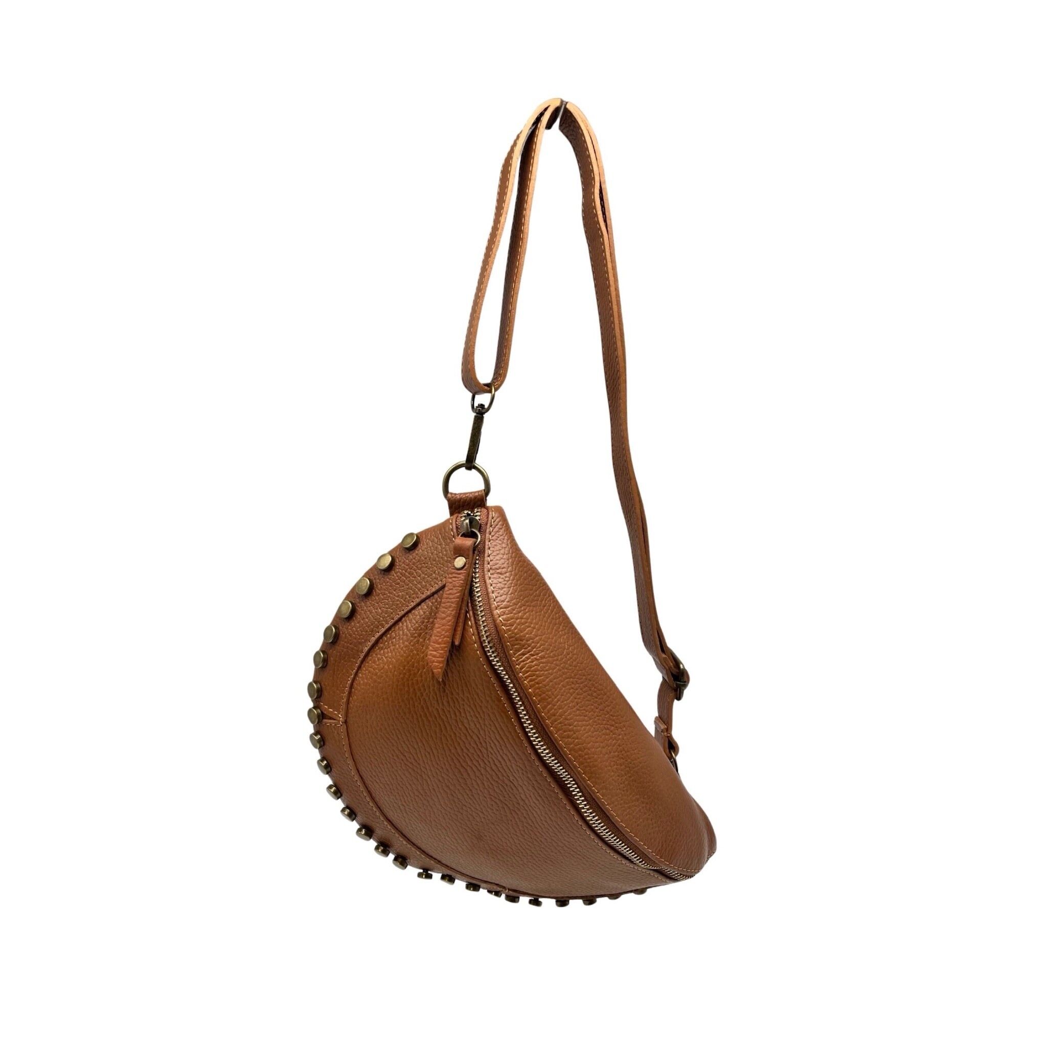 STUDDED GRAINED LEATHER BELT BAG