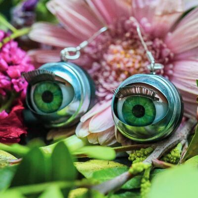 Pendientes de ojo de muñeca parpadeantes, verde grande