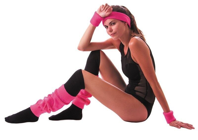 SET FASCIA PER TESTA E FASCE DA BRACCIA IN SPUGNA ROSA NEON