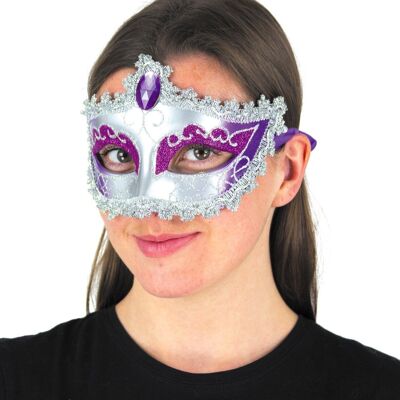 MASCHERA VENEZIANA VIOLA E ARGENTO