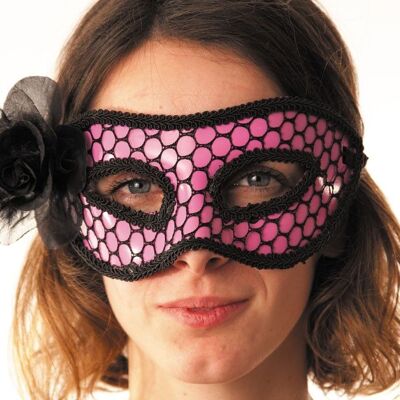 MASCHERA DI CARNEVALE ROSA CON RETE