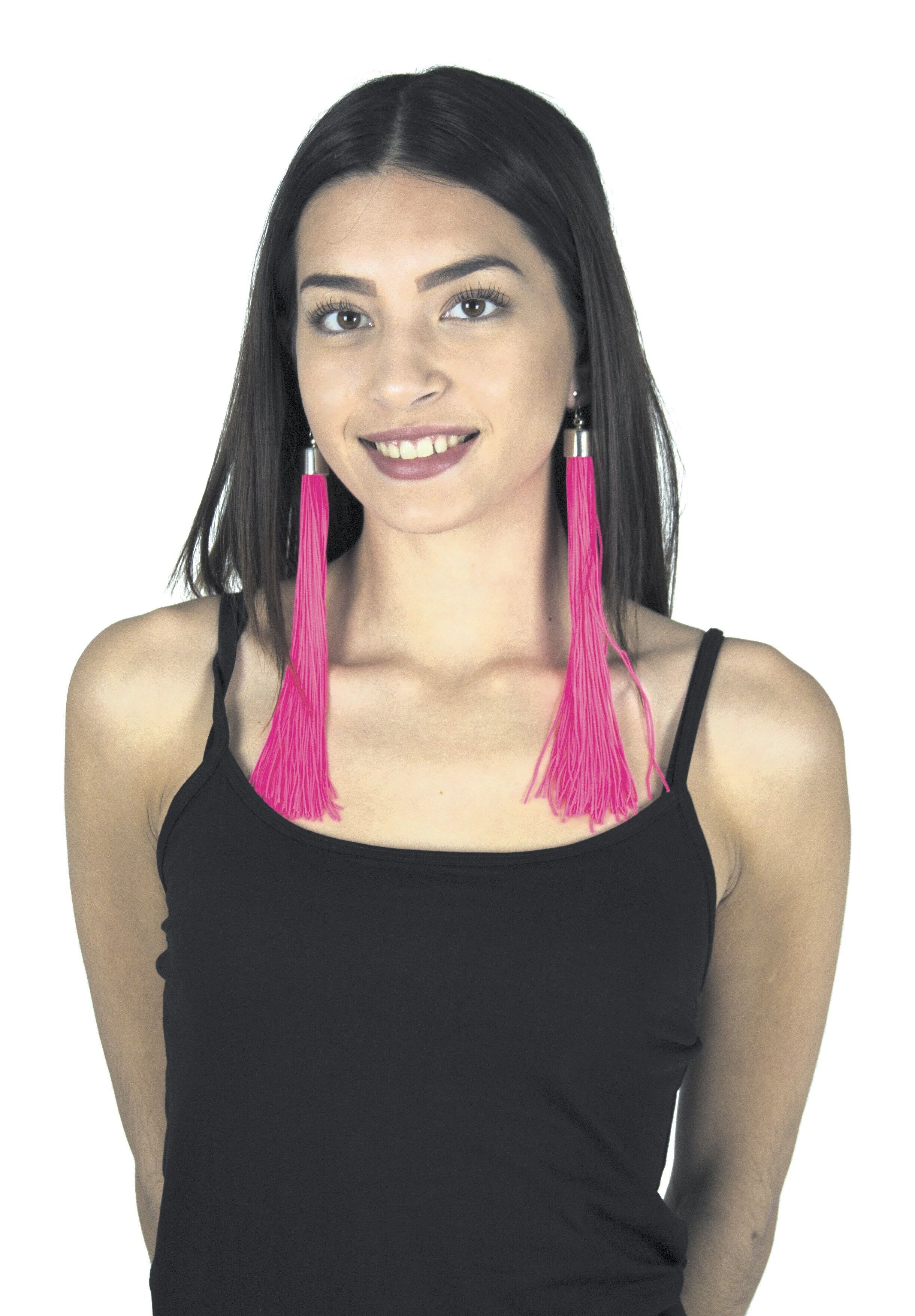 ORECCHINI CON FRANGE ROSA NEON