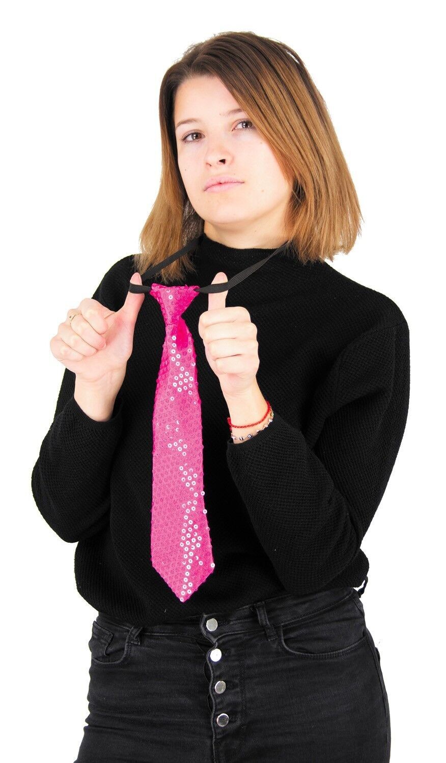 CRAVATTA CON PAILLETTES ROSA NEON