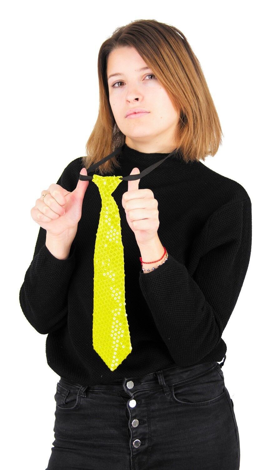 Cravatta con paillettes giallo neon