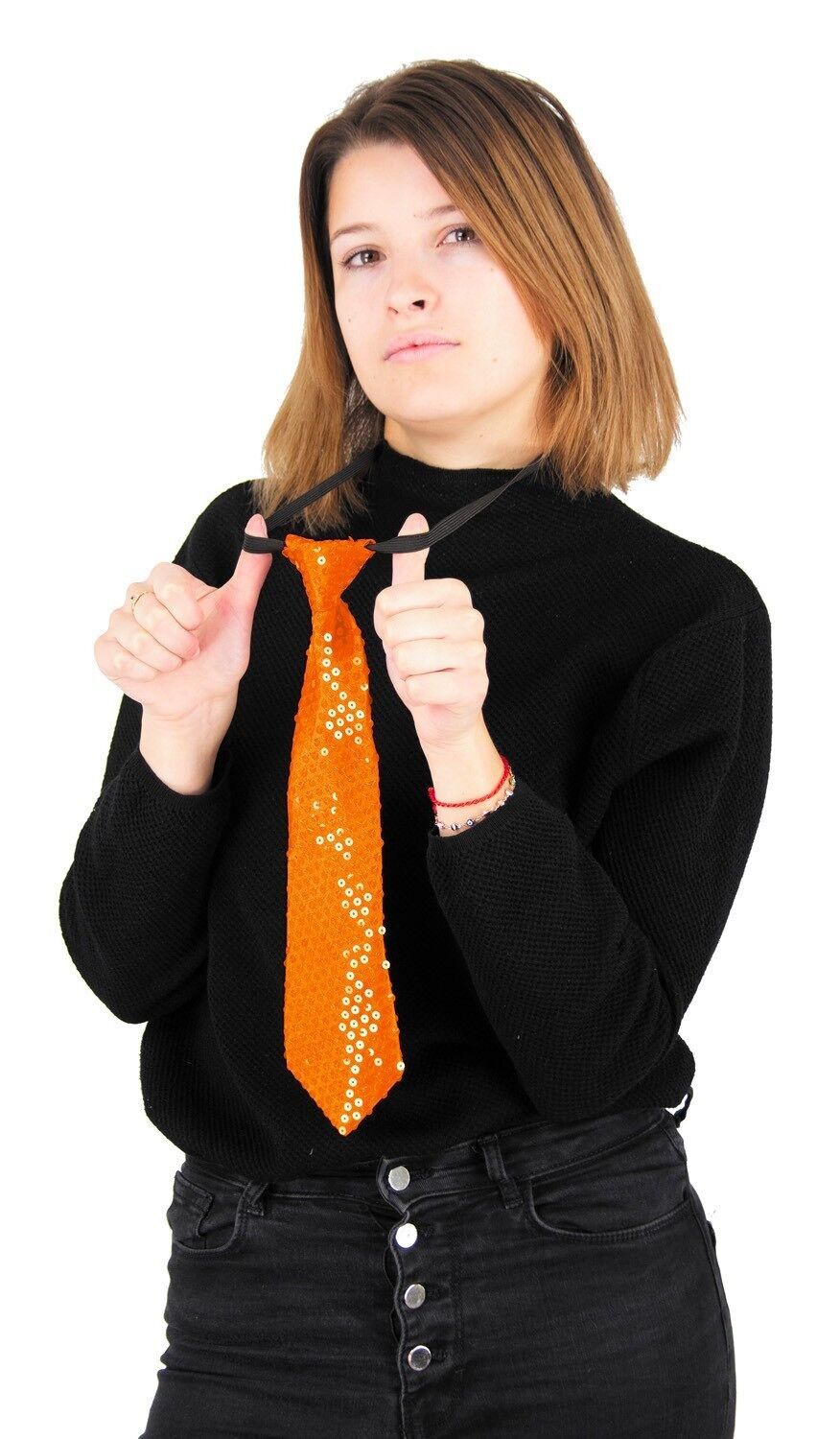 CRAVATTA CON PAILLETTES ARANCIONE NEON