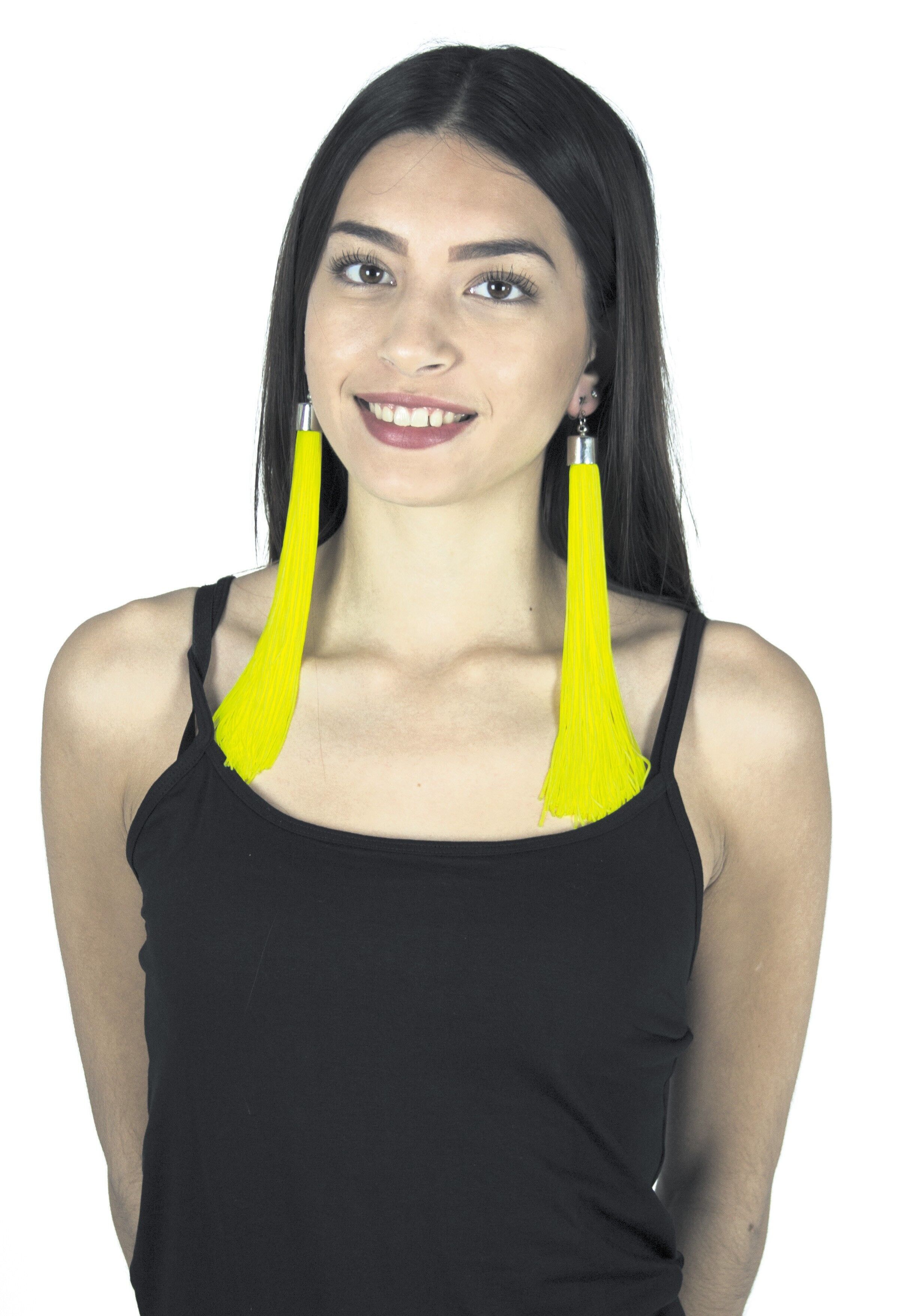 Orecchini con frange giallo neon