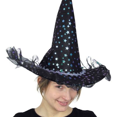CHAPEAU SORCIERE ETOILES IRISEES LUXE ADULTE
