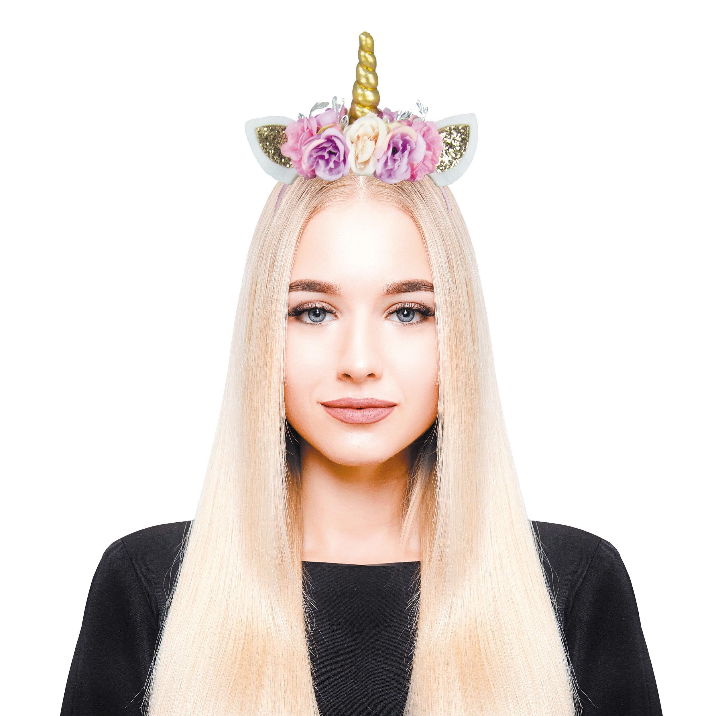 Cerchietto unicorno glitterato con fiori