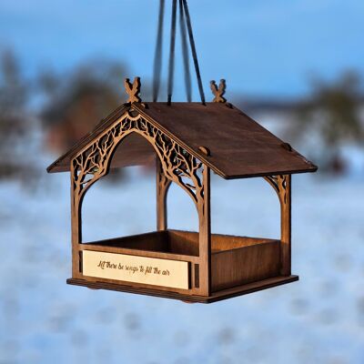 Mangeoire à oiseaux en bois fabriquée à la main, décorative pour l'extérieur, idéale pour les jardins, les terrasses et les balcons.