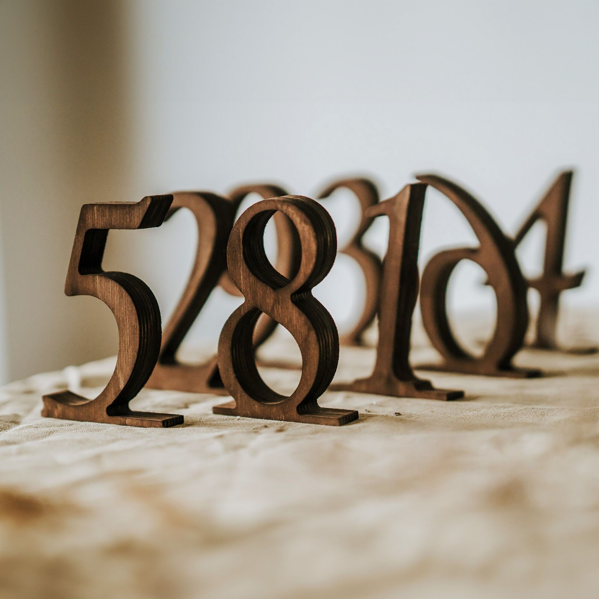 Set of 1–10 Wooden Table Numbers, Freestanding Numbers for Weddings, Events, and Receptions