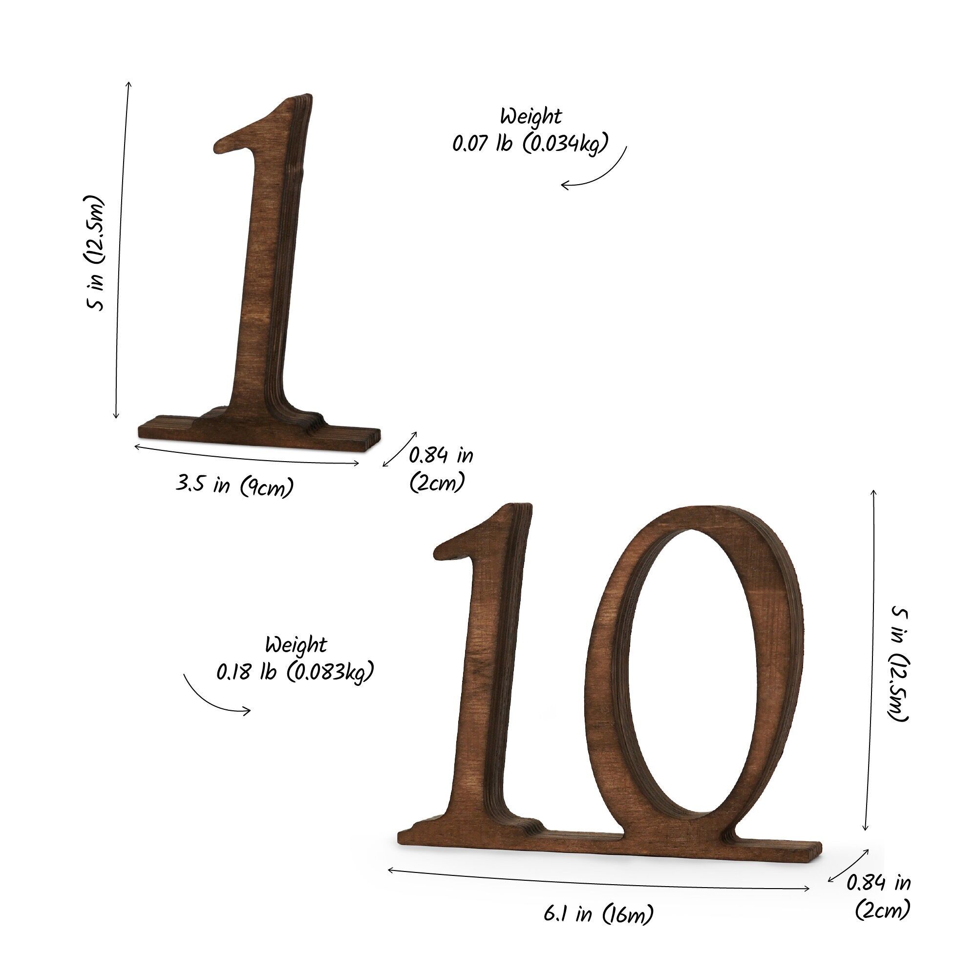 Set of 1–10 Wooden Table Numbers, Freestanding Numbers for Weddings, Events, and Receptions