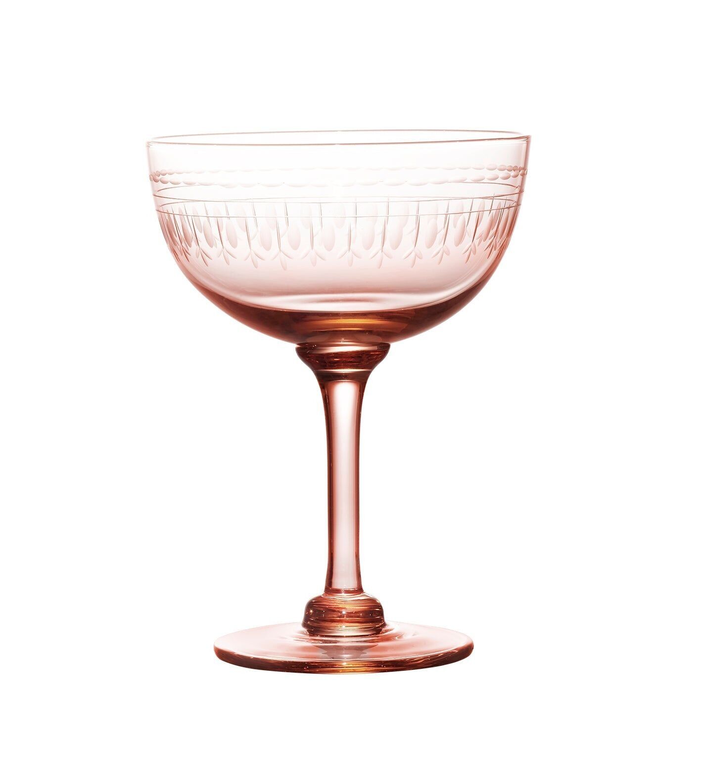 un set di quattro coppe da champagne rosa con design ovale