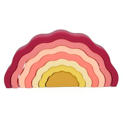 Juguete Montessori de silicona para aprendizaje temprano - Arcoíris apilable - Rojo