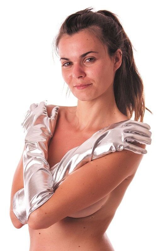 GUANTO METALLICO LUNGO 45CM ARGENTO