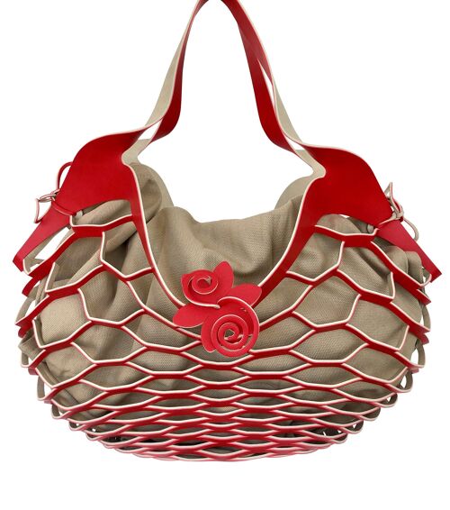 VINSTRIP® BAG - Handtasche im Netzdesign Beige/Rot