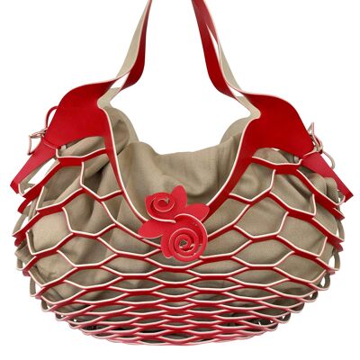 VINSTRIP® BAG - bolso de mano con diseño de malla beige / rojo