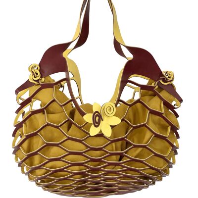 VINSTRIP® BAG - bolso de mano con diseño de malla amarillo / burdeos
