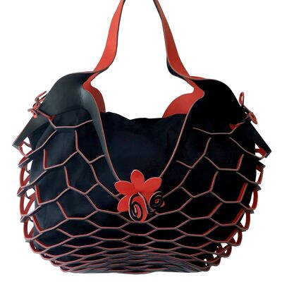 VINSTRIP® BAG - bolso de mano con diseño de malla rojo / negro
