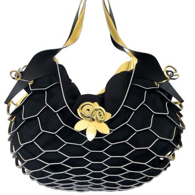 VINSTRIP® BAG - bolso de mano con diseño de malla dorado / negro