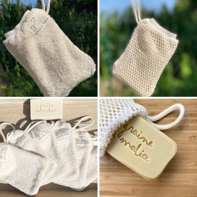 Double-sided organic cotton soap pouch