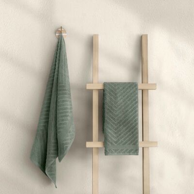 Koza Home Likya Ensemble de serviettes 2 pièces 100 % coton jacquard à chevrons vert 1026A 70 x 140 - 50 x 90