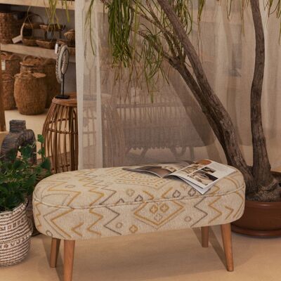Panca Koza Home Bliss gialla con motivo etnico color crema 40 x 100 x H 47 cm 4282 100 x 47