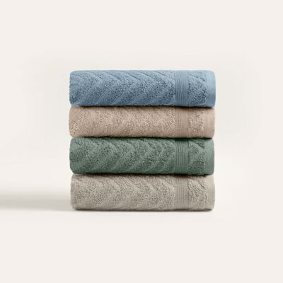 Koza Home Likya Ensemble de serviettes de toilette 100 % coton à chevrons et bordure jacquard, 4 pièces, standard 1025A