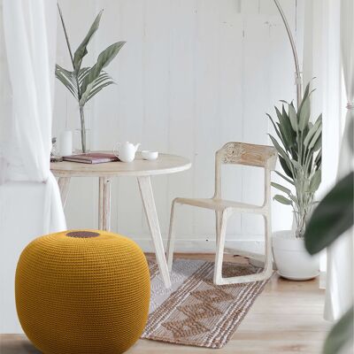 Koza Home Fluffy Knitted Pouf Mustard 8003 50 x 50