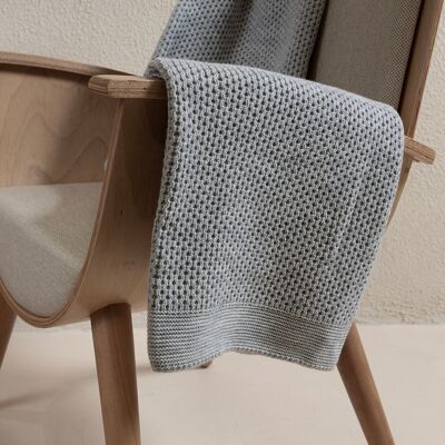 Manta individual con pompones y borde gris Miel de Koza Home, 160 x 220 cm, 37106