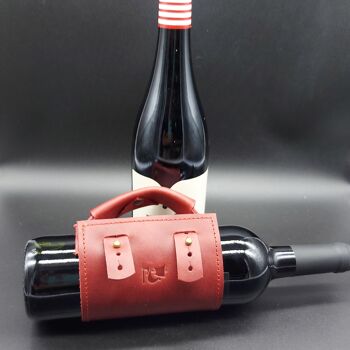 Porte-bouteille de vin Opplav Porte-bouteille en cuir. Adaptable à différentes largeurs de bouteilles et personnalisable. (Couleur Rouge) 7