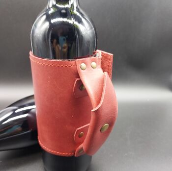 Porte-bouteille de vin Opplav Porte-bouteille en cuir. Adaptable à différentes largeurs de bouteilles et personnalisable. (Couleur Rouge) 8