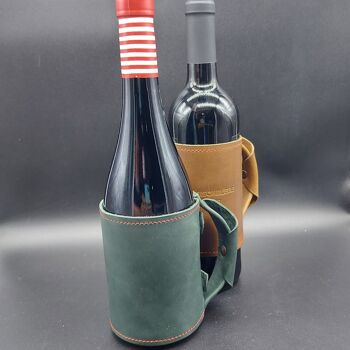 Porte-bouteille de vin Opplav Porte-bouteille en cuir. Adaptable à différentes largeurs de bouteilles et personnalisable.(forêt verte) 6