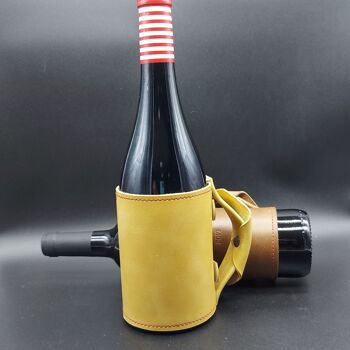 Porte-bouteille de vin Opplav Porte-bouteille en cuir. Adaptable à différentes largeurs de bouteilles et personnalisable.(Moutarde) 6