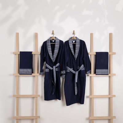 Koza Home Limira Set di 4 pezzi in cotone blu navy 2 accappatoi (1 SM)-(1 L-XL) 2 asciugamani da doccia 50x90 2241 SML-XL