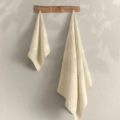 Juego de toallas Koza Home Likya 100 % algodón con borde jacquard color crema, 2 piezas, diseño espiga, 1029A, 70 x 140 - 50 x 90
