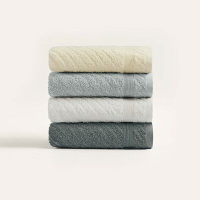 Juego de toallas faciales Koza Home Likya 100 % algodón con borde de jacquard y rayas cruzadas, 4 piezas, 1013A estándar
