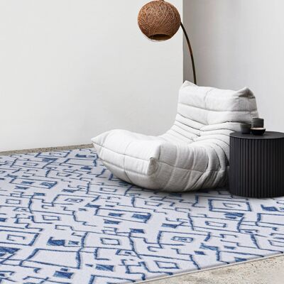 Koza Halı Maze Flux Blue Patterned Plush Carpet 7451 80 x 150