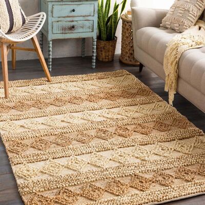 Tapis Koza Natura tissé à la main en jute de style bohème authentique pour salon, couloir, chambre à coucher, tapis naturel 00025A 200 x 290