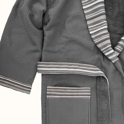 Conjunto de 2 piezas Koza Home Limira de algodón antracita. 1 albornoz L-XL. 1 toalla de dote 50x90 2234 L-XL.