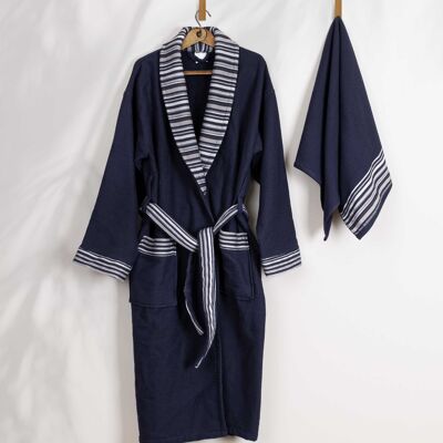 Koza Home Limira Lot de 2 peignoirs en coton bleu marine 1 peignoir 1 serviette de toilette 50x90 2231 2231