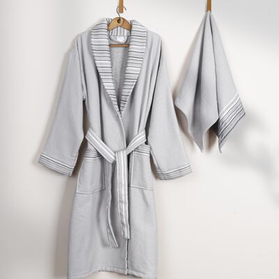 Koza Home Limira 2 Piece Set Gray Cotton 1 Bathrobe SM 1 Dowry Towel 50x90 2232 SM