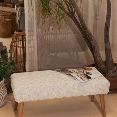 Koza Home Bliss Cream Embossed Textured Bench 42 X 91 XH 42 Cm 4283 91 x 42